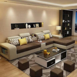 Applause IV Series - Spacious 6 Seater Sectional Sofa  &  4 Upholstered stools and Centre Table