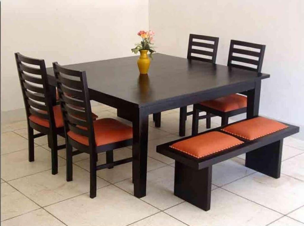 Freedom Series – 4 Seater   2 Seater Bench Dining Set (Mahogany Finish) Dining Room Largelife Furnitures