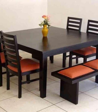 Freedom Series – 4 Seater   2 Seater Bench Dining Set (Mahogany Finish) Dining Room Largelife Furnitures