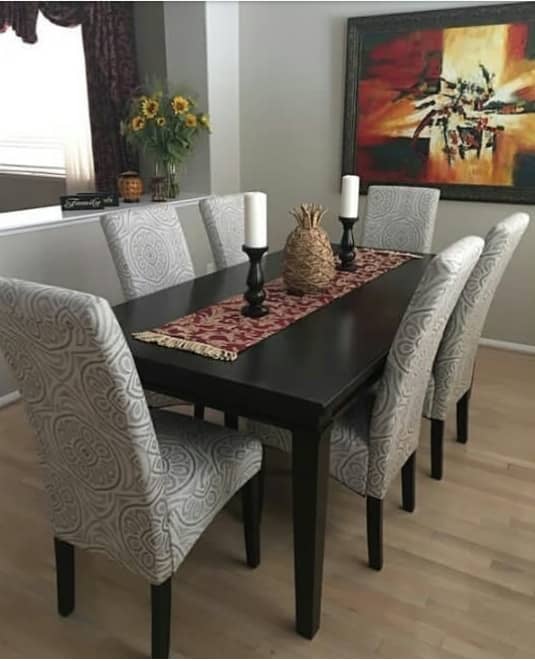 Friendship  Series 6 Seater Upholstered Dining with Premium High Gloss Table Top Finish Dining Room Largelife Furnitures