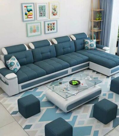 Abby IV Series Premium Spacious 5 Seater Sectional Sofa Set with 4 Upholstered stools Living Room Largelife Furnitures