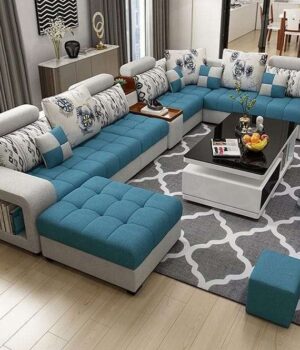 “”””Ambode”””” IV SERIES Premium 8 Seater Sectional Sofa Set & 4 Upholstered & Premium High Gloss Centre Table Living Room Largelife Furnitures