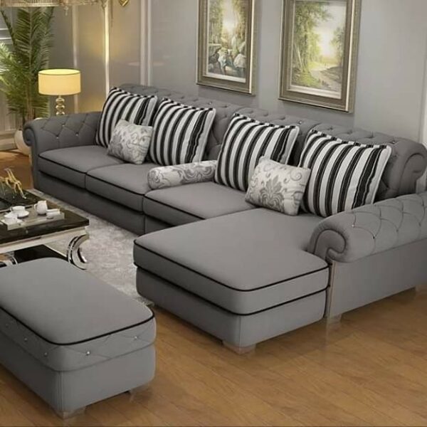 Alice Series Deep Tacked 5 Seater (Spacious) Sectional Sofa with Ottoman