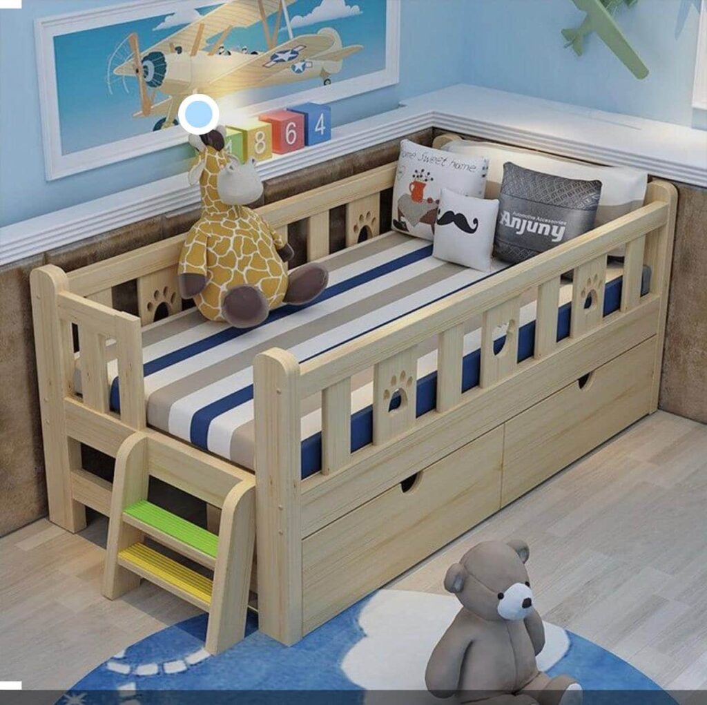 Happy Child Series Single Bedframe (3ft by 6ft) with Inbuilt Base Drawers Baby and Kid's Largelife Furnitures