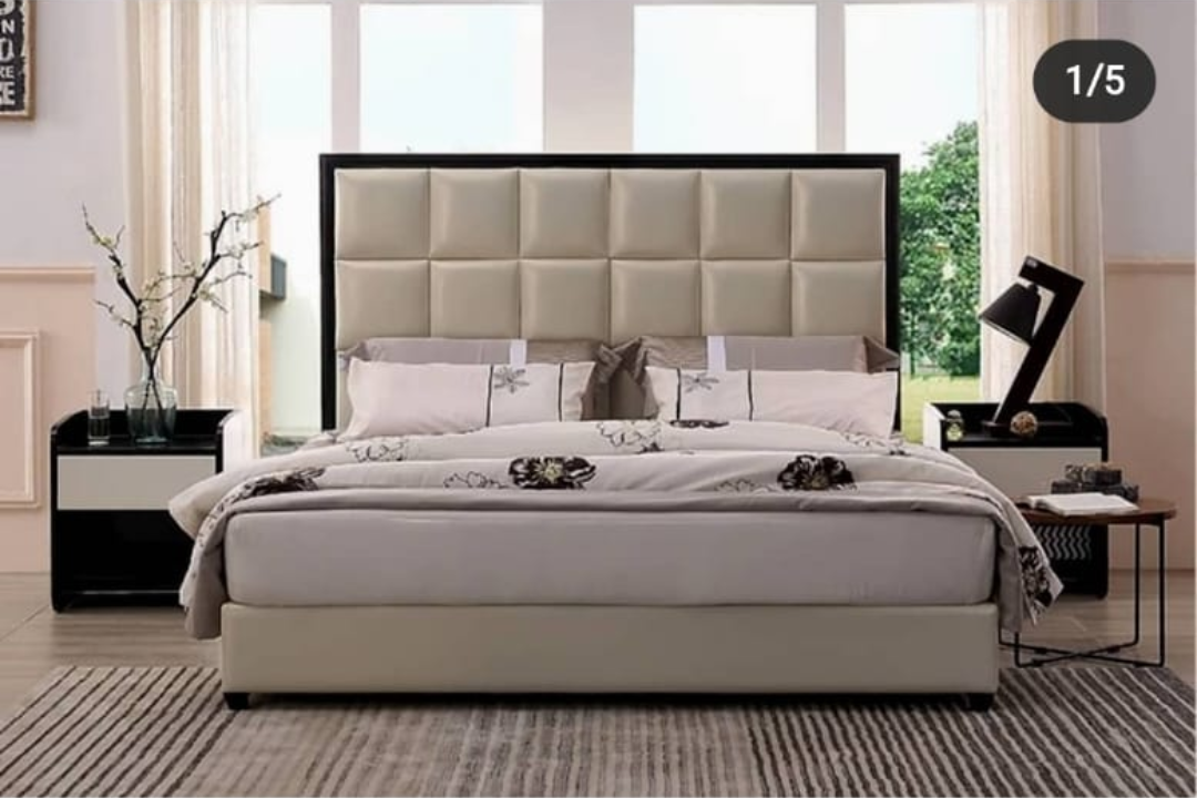 Screenshot_20200501-2029132.png Ace - Cubed Series King Size (6ft by 6ft) Premium Leather Upholstered Bedframe with 2 Bedsides - Image 1