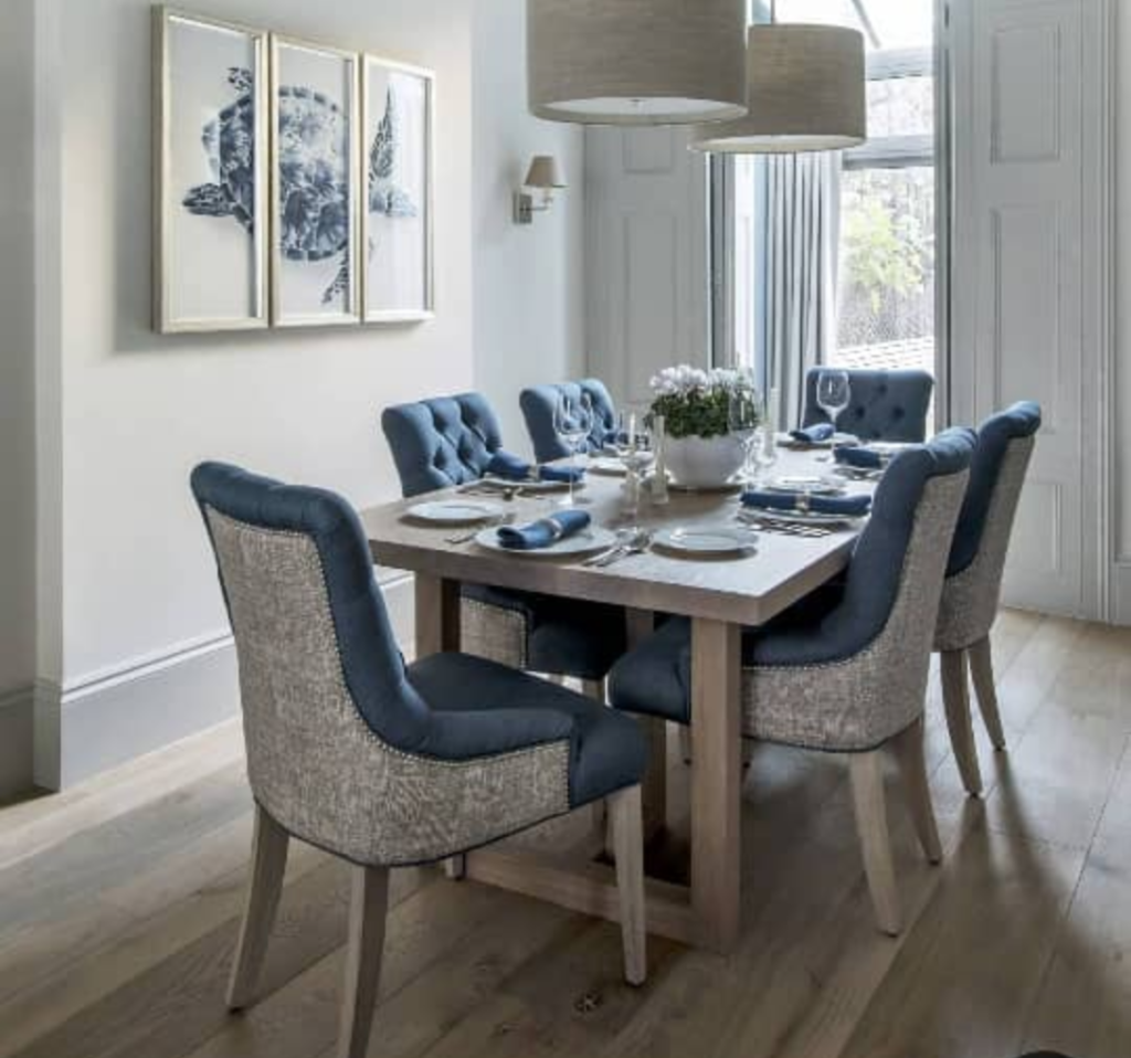 “””AcesField”””” Series 6 Seater upholstered Dining Table (Premium High Gloss Table Top Finish) Dining Room Largelife Furnitures
