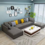 Aisha Series 6 Sitter Sectional Fabric Sofa Set + Ottoman & Centre Table