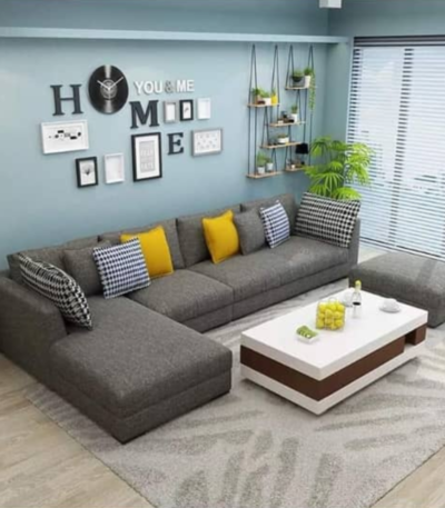 Aisha Series 6 Sitter Sectional Fabric Sofa Set + Ottoman & Centre Table Living Room Largelife Furnitures