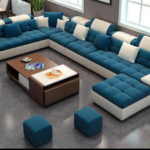 Acorn Series Premium 10 Seater Sectional Sofa set with 4 Upholstered stools and Centre Table