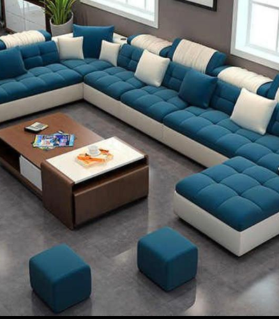 Acorn Series Premium 10 Seater Sectional Sofa set with 4 Upholstered stools and Centre Table Living Room Largelife Furnitures