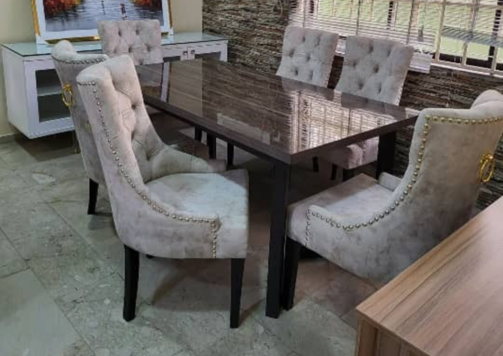 Finesse Series Premium 6 Sitter Dining Set With Premium High Gloss Table Top Finish (with Gold Plated Ring Handles) Dining Room Largelife Furnitures