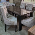 Finesse Series Premium 6 Sitter Dining Set With Premium High Gloss Table Top Finish (with Gold Plated Ring Handles)