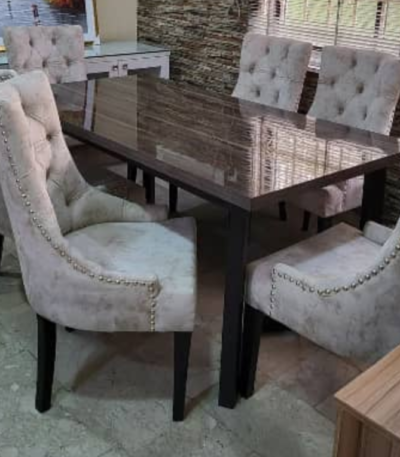 Finesse Series Premium 6 Sitter Dining Set With Premium High Gloss Table Top Finish (with Gold Plated Ring Handles) Dining Room Largelife Furnitures