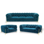Admiralty Club Series Premium Elite Fabric Chesterfield 7 Seater Sofa Set (3+2+1+1) Seaters with (Gold Legs)