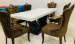 """""AppleField Series""""" Premium 6 Seater Dining Set with Premium Quartz Marble Table Top - Image 2