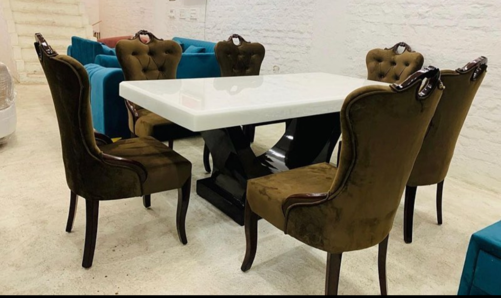 “””””AppleField Series””””” Premium 6 Seater Dining Set with Premium Quartz Marble Table Top Dining Room Largelife Furnitures