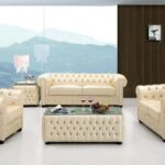 Alexis IV Series Premium Genuine Italian Leather 7 Seater Chesterfield Sofa Set (3+2+1+1) with Centre Ottoman + 2 Side Stools