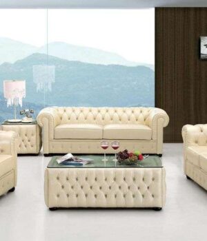 Alexis IV Series Premium Genuine Italian Leather 7 Seater Chesterfield Sofa Set (3+2+1+1) with Centre Ottoman + 2 Side Stools Genuine Leather Sofas Largelife Furnitures