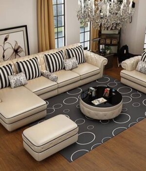 “Glad Tidings” Series Premium Leather 5 Sitter Sectional sofa set & Single sitter & Ottoman & Coffee Table Living Room Largelife Furnitures
