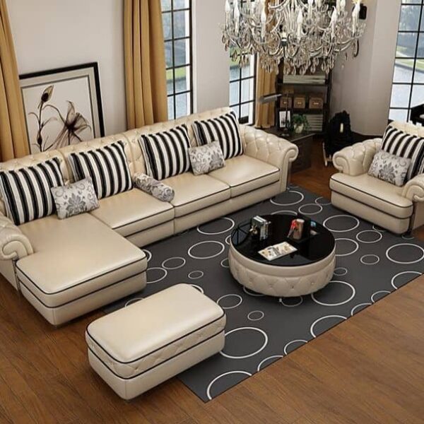 "Glad Tidings" Series Premium Leather 5 Sitter Sectional sofa set & Single sitter & Ottoman & Coffee Table