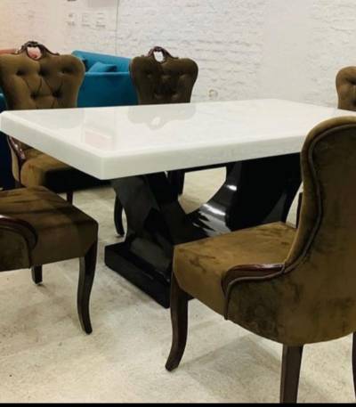 “””””AppleField Series””””” Premium 6 Seater Dining Set with Premium Quartz Marble Table Top Dining Room Largelife Furnitures