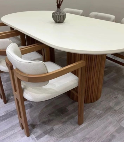 Adaora Series Premium 6 Seater Premium Mahogany Dining Set with Marble Top Finish Dining Room Largelife Furnitures