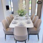 "Happiness Series IX" Premium 8 Seater Dining Set With Premium Quartz Marble Top Finish