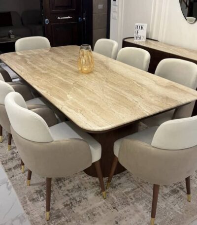 Ansel IV Series Premium Leather 8 Seater Dining Set (With Premium Quartz Marble Top Finish) Dining Room Largelife Furnitures