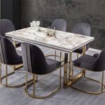 "Alex IV" Series Premium 6 Seater Dining Set (Stainless Steel Legs and Premium Marble Top)