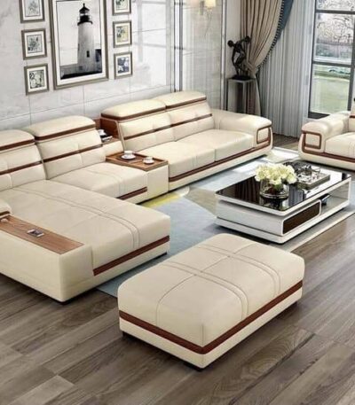 “””””Hakuna Matata”””””” Series  Premium Leather 6 Seater  Sectional sofa Set + Single Seater + Ottoman + Centre Table Living Room Largelife Furnitures