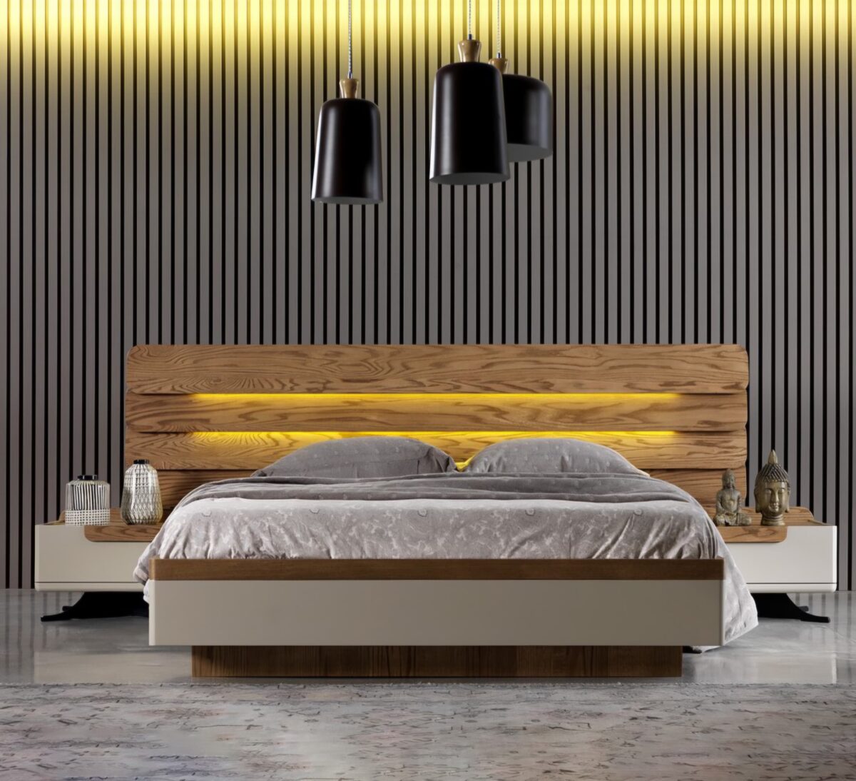 """"Morning Dew IX""""" Series  Premium Elite 6ft by 6ft KingSize Bedframe + 2 Bedsides (with inbuilt lights) - Image 3