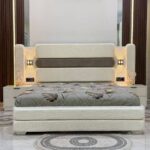 """"""""Rolake IX  series """"""""" Premium Fabric  6ft by 6ft Kingsize Bedframe + Lights and 2 bedsides
